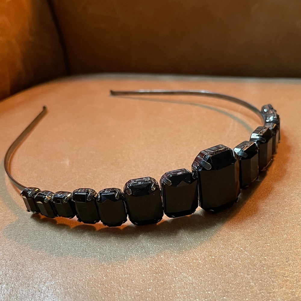 Gunmetal black rhinestone headband soldered pink glam silver gray